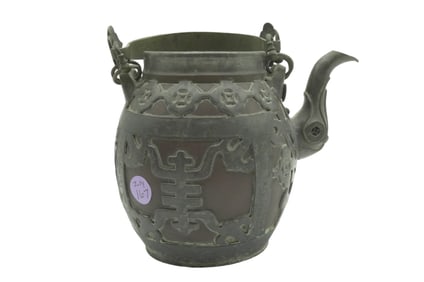 CHINESE QING PEWTER MOUNTED YIXING TEAPOT