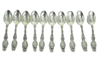 10 GORHAM STERLING SILVER LILY TEASPOONS