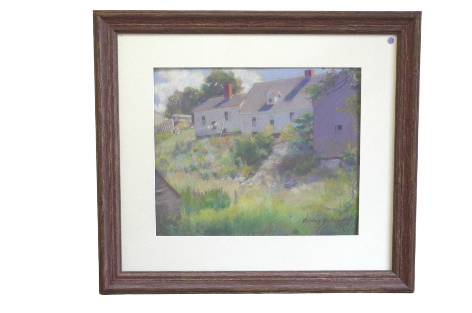 ALDEN BAKER (B 1928) ROW OF HOUSES PASTEL: Alden Baker (b. 1928) Gallery Framed Pastel "Row of Houses". In frame 32.5"x36.5"x1.50". Weight 21 lbs. Pastel Award winning artist Alden Baker was born into a talented family. Her father, Samuel Burt