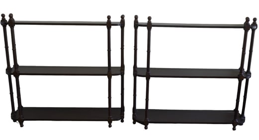 PAIR OF MAHOGANY 3 TIER WALL SHELVES/ CURIO DISPLAY