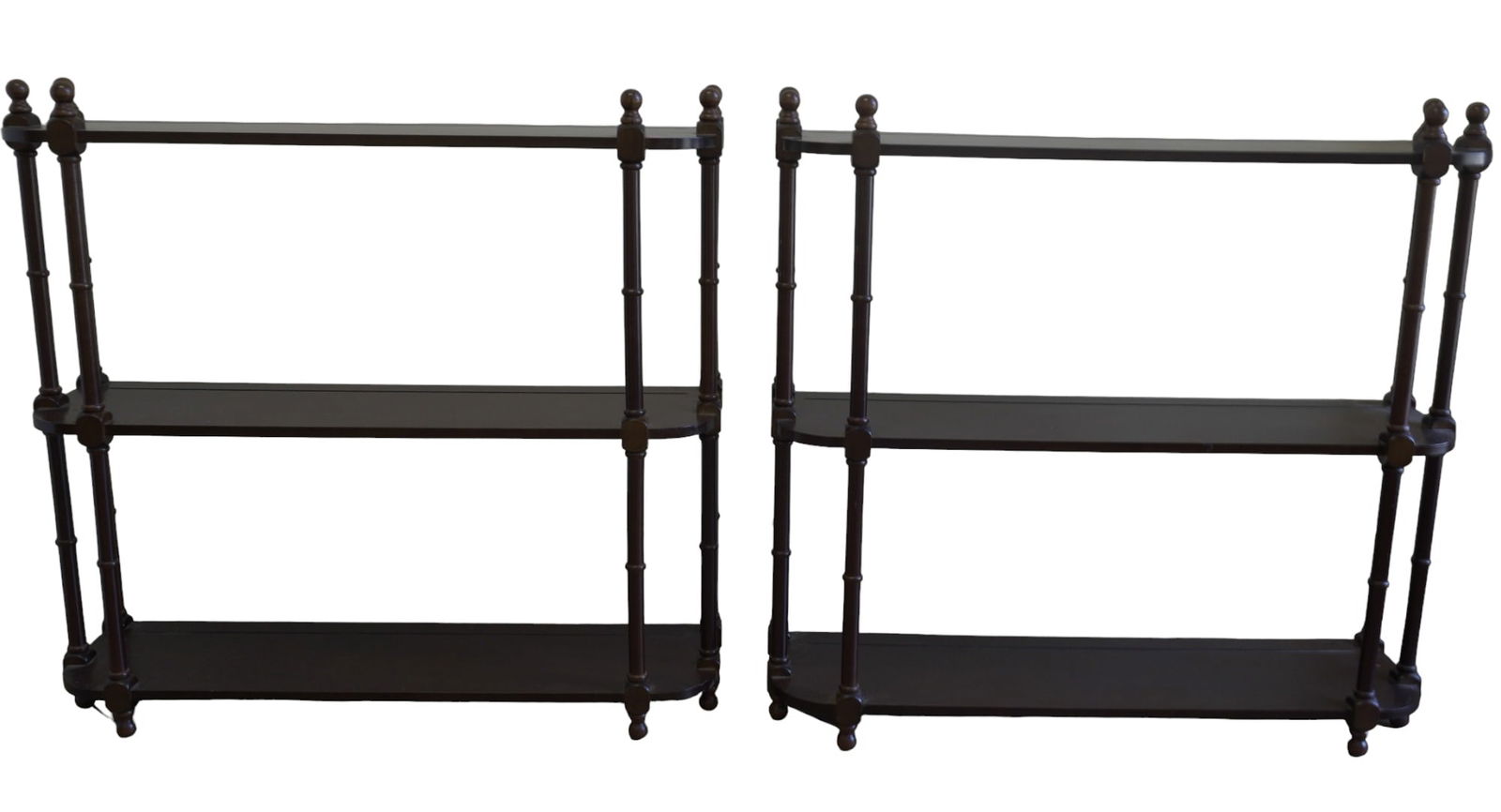 PAIR OF MAHOGANY 3 TIER WALL SHELVES/ CURIO DISPLAY (1 of 5)