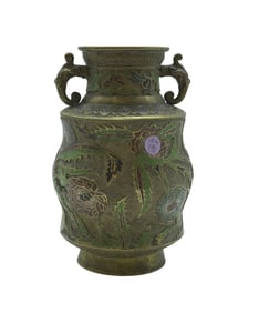 JAPANESE BRONZE AND ENAMEL VASE C 1920