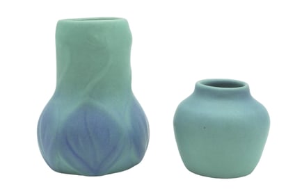 2 VAN BRIGGLE POTTERY VASES 1920s MING BLUE