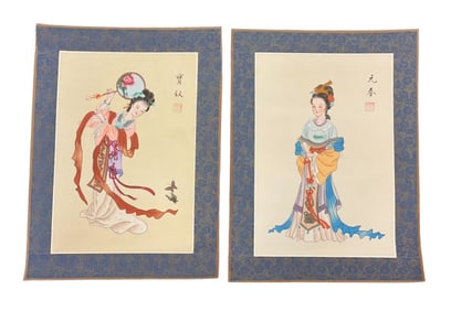 2 HAND PAINTED JAPANESE GEISHA GOUACHE