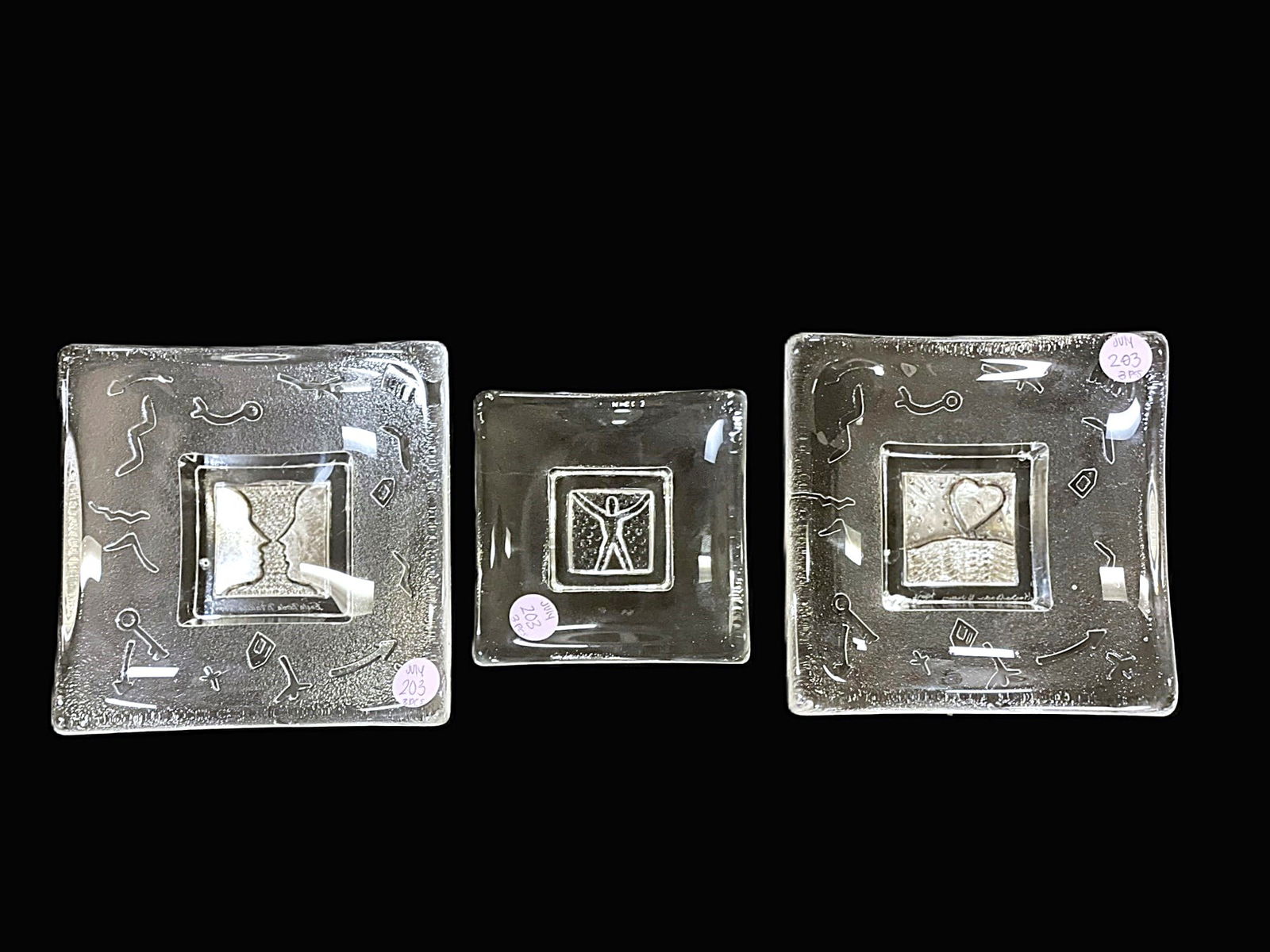 SIGNED KOSTA BODA VALLIEN DOMINO CLEAR MODERNIST TRAYS - SET OF 3 (1 of 5)