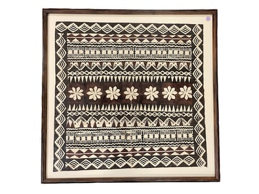 POLYNESIAN OCEANIC PAINTED TAPA CLOTH FRAMED