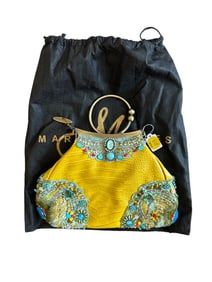 MARY FRANCES GREEN LEATHER BEADED DESIGNER EVENING PURSE