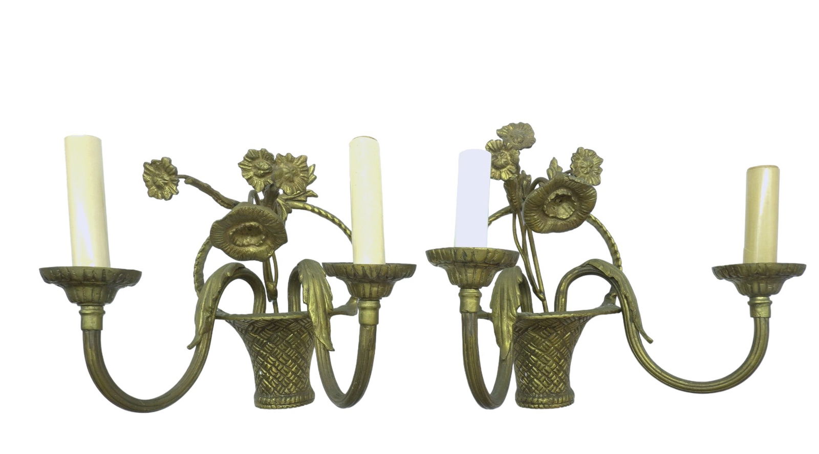 PAIR VINTAGE MID CENTURY BRONZE FLORAL SCONCES (1 of 3)
