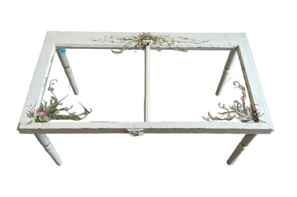 ANTIQUE HAND PAINTED WINDOW COFFEE TABLE