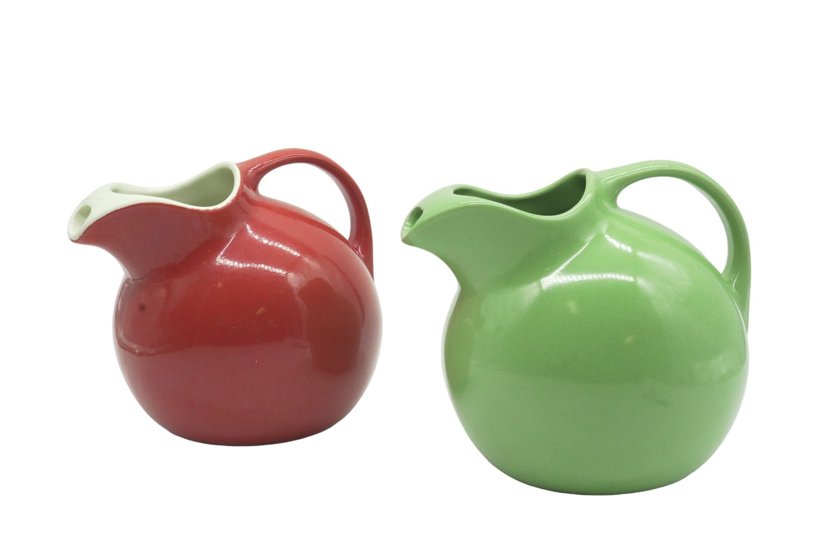 VINTAGE MCM HALL CHINA CO. CERAMIC BALL PITCHERS - 2 PC (1 of 6)