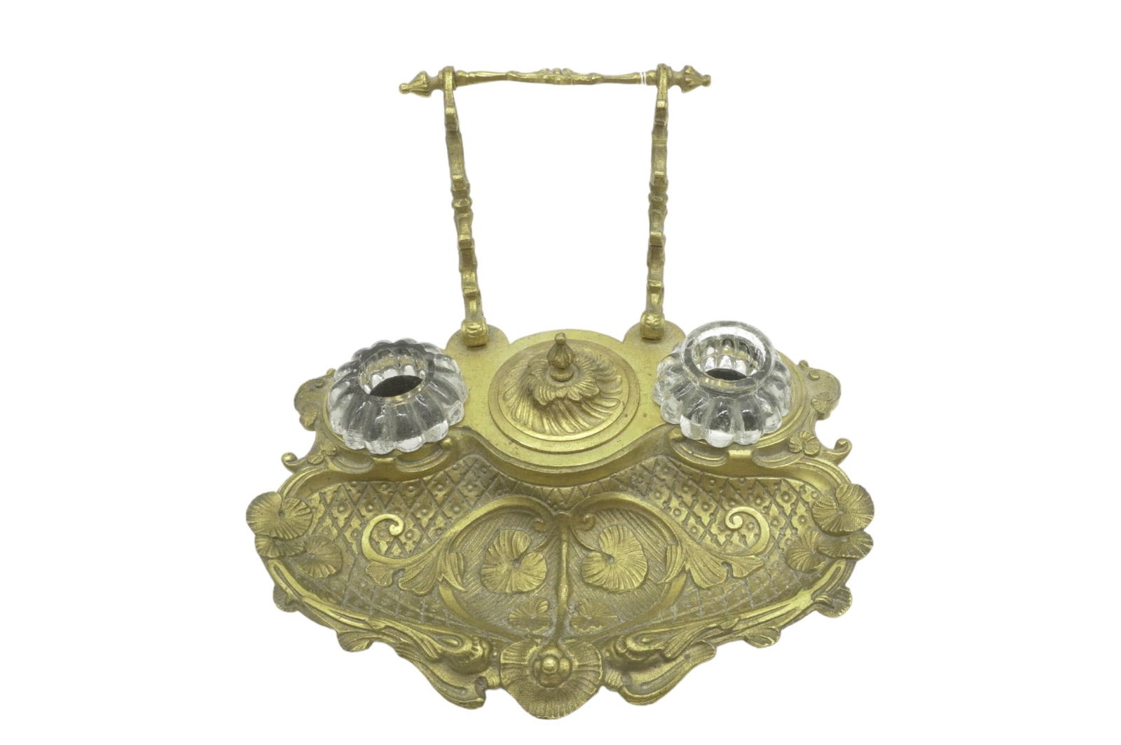 ANTIQUE ORNATE BRASS FRENCH LOUIS XV STYLE INKWELL (1 of 3)