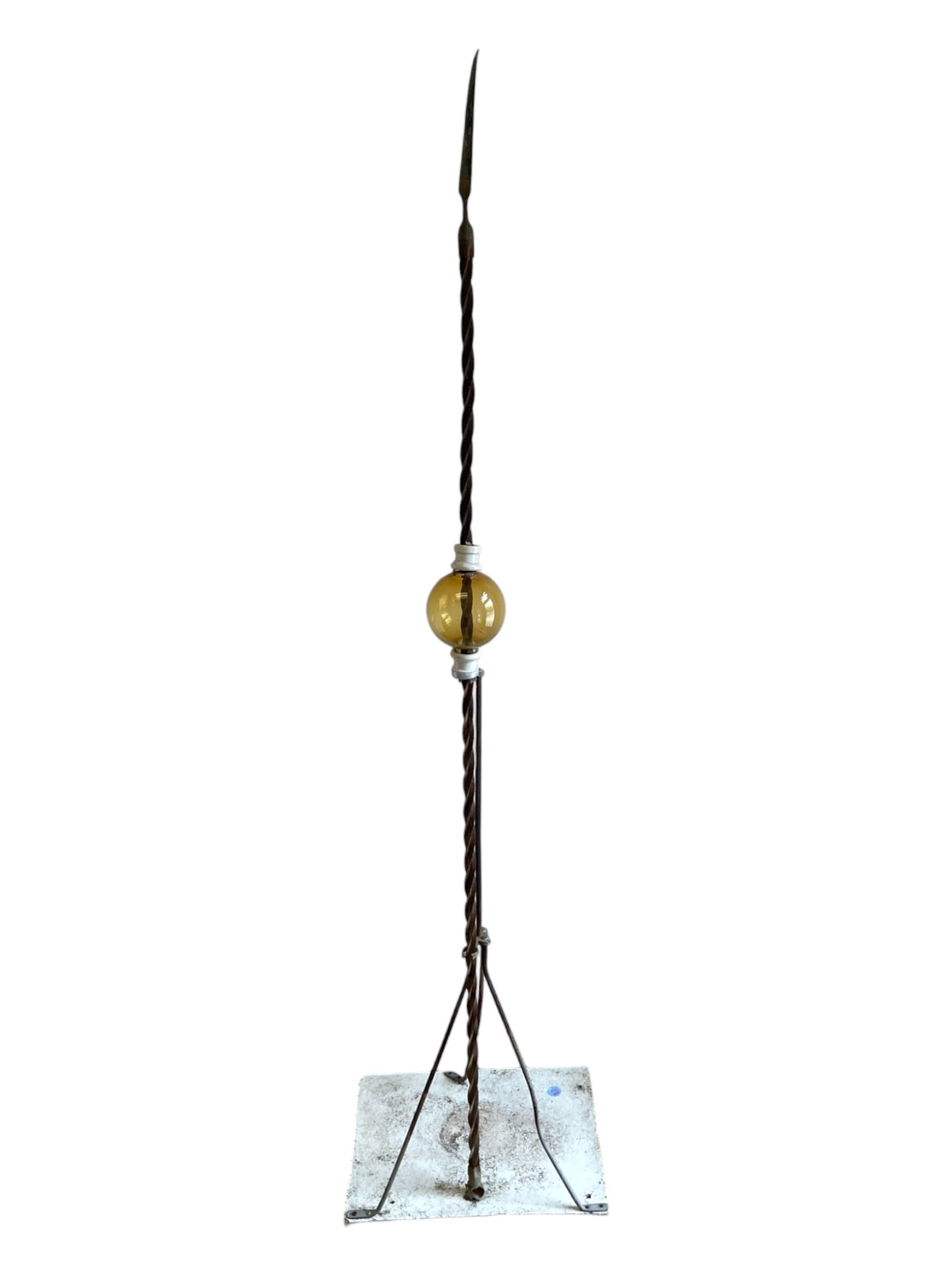 ANTIQUE WROUGHT IRON LIGHTNING ROD AMBER GLASS (1 of 3)