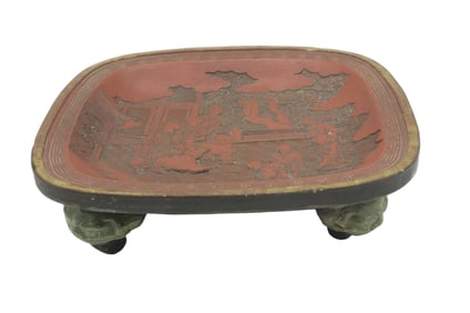 CHINESE CINNABAR & LACQUER FOOTED BOWL