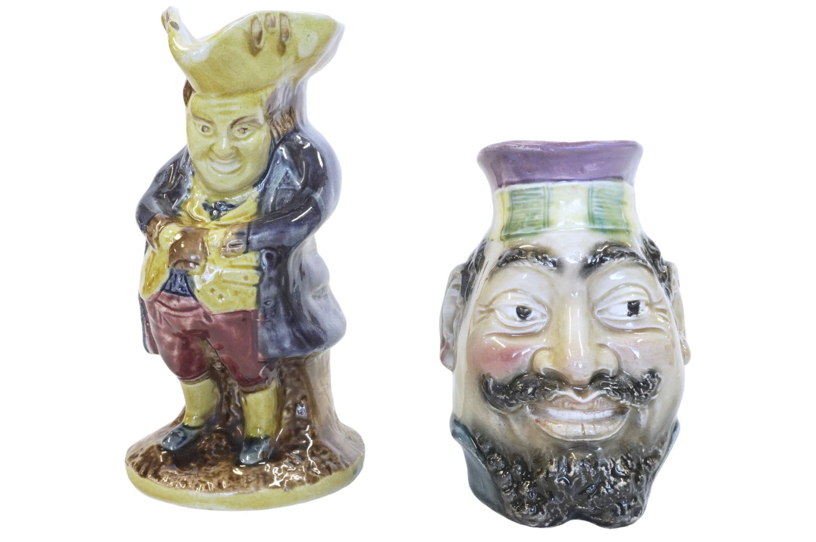 2 ANTIQUE MAJOLICA JUGS SARREGUEMINES + ENGLISH (1 of 7)