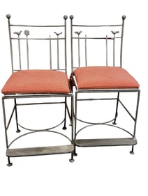 PAIR WHIMSICAL BIRD IRON BAR STOOLS