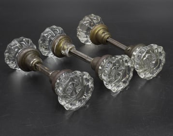 3 SETS OF EARLY FLUTED GLASS DOORKNOBS
