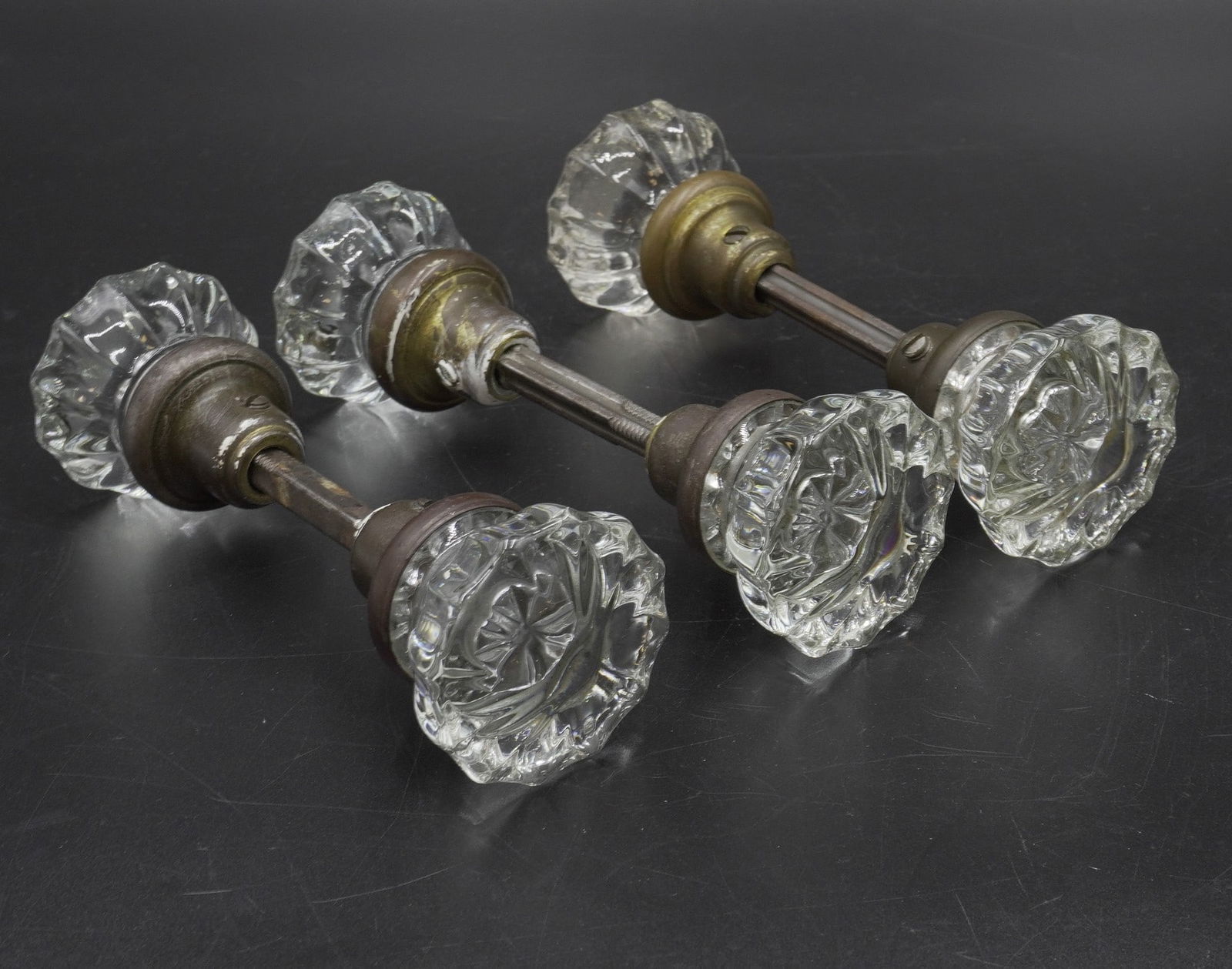 3 SETS OF EARLY FLUTED GLASS DOORKNOBS (1 of 3)