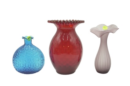 3 VINTAGE COLORFUL GLASS VASES