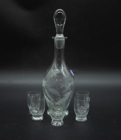 ETCHED BOHEMIAN CRYSTAL LIQUOR SET