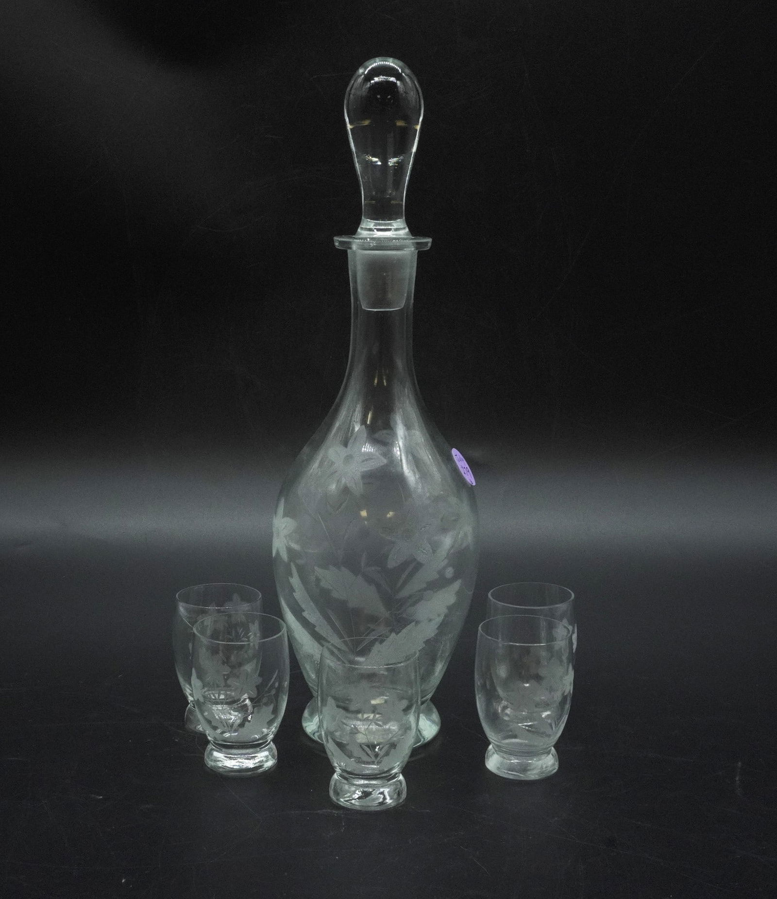 ETCHED BOHEMIAN CRYSTAL LIQUOR SET (1 of 3)