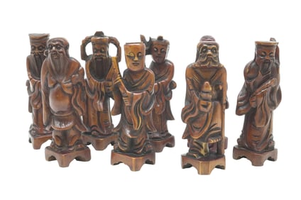 8 VINTAGE HAND CARVED CHINESE IMMORTALS