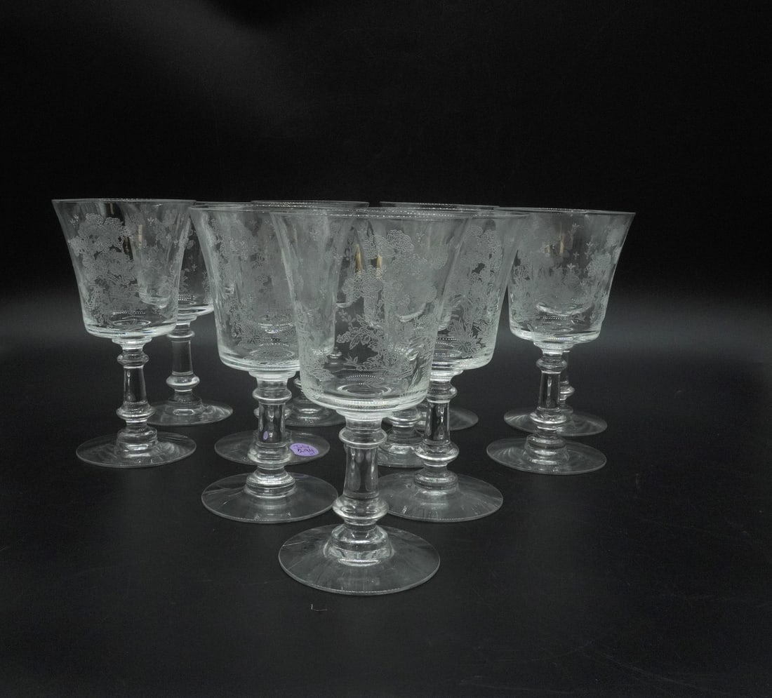 11 pc FOSTORIA ETCHED WILLOW WATER GOBLETS (1 of 2)