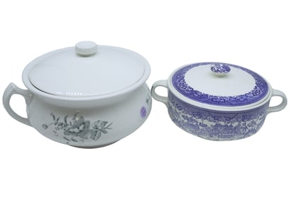 2 pc WILLOW WARE COVERED BOWL + CHAMBER POT