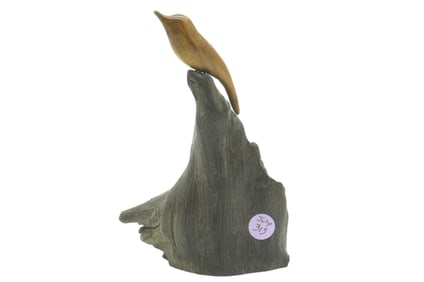 CROWE CANADA CARVED WOOD BIRD SCULPTURE