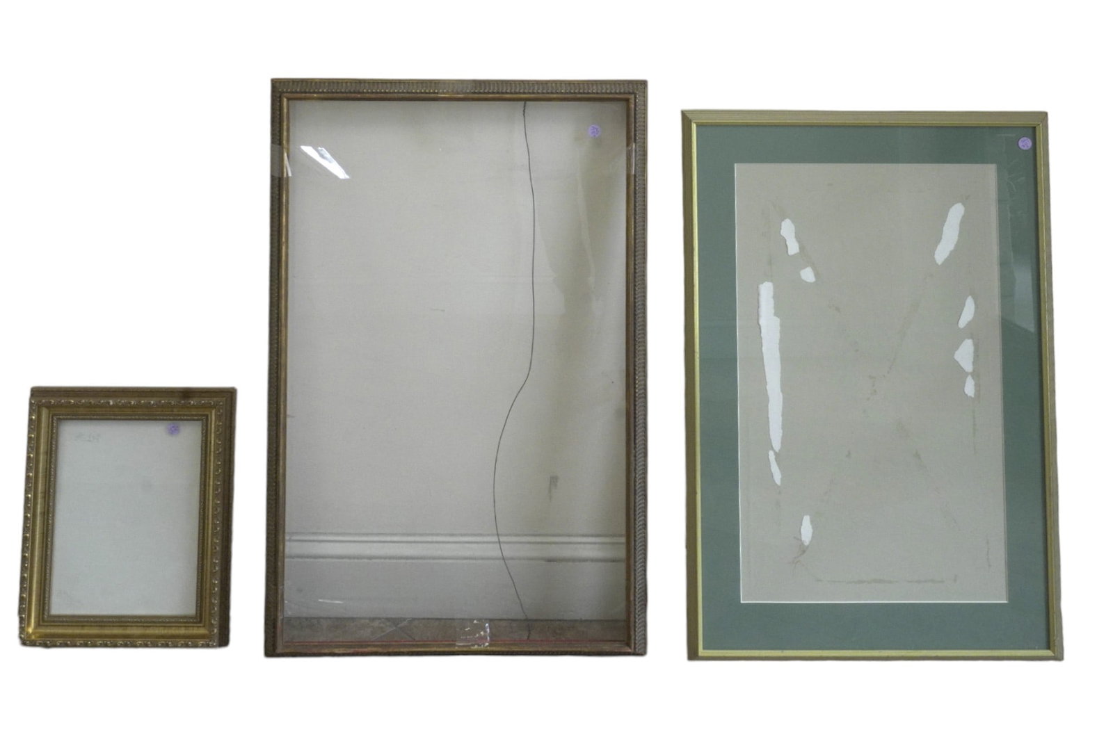 3 GLASS FRONT FRAMES: 3 Glass Front Frames. Perfect for art projects or artists. Smallest 12"x15". 1 22"x36 and 1 21"x32". Weight combined 17 lbs