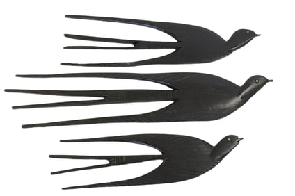 MCM EBONY HAND CARVED WOOD SWALLOW WALL HANGINGS - 3 PIECES