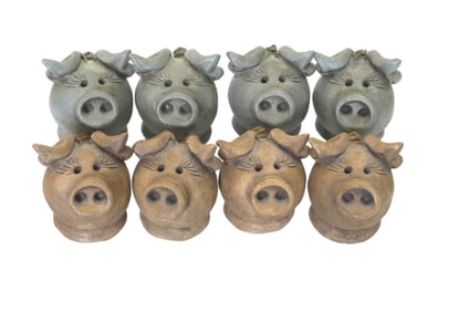 HAND SCULPTED CLAY PIG TIC TAC TOE SET BY BARB BENEDETTO