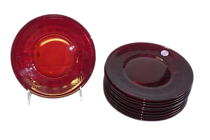 10 RUBY GLASS SALAD/DESSERT PLATES