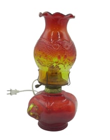 RARE VINTAGE L.E. SMITH AMBERINA EAGLE AND STARS ELECTRIFIED OIL LAMP