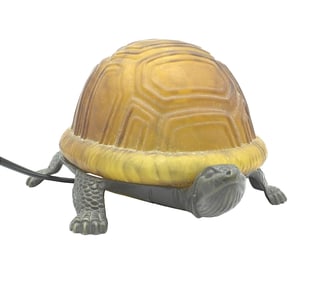 TURTLE MOTTLED AMBER GLASS SHELL LAMP