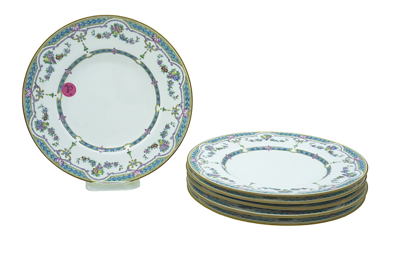 6 MINTON RIPON TURQUOISE & PINK LUNCHEON PLATES (1 of 5)