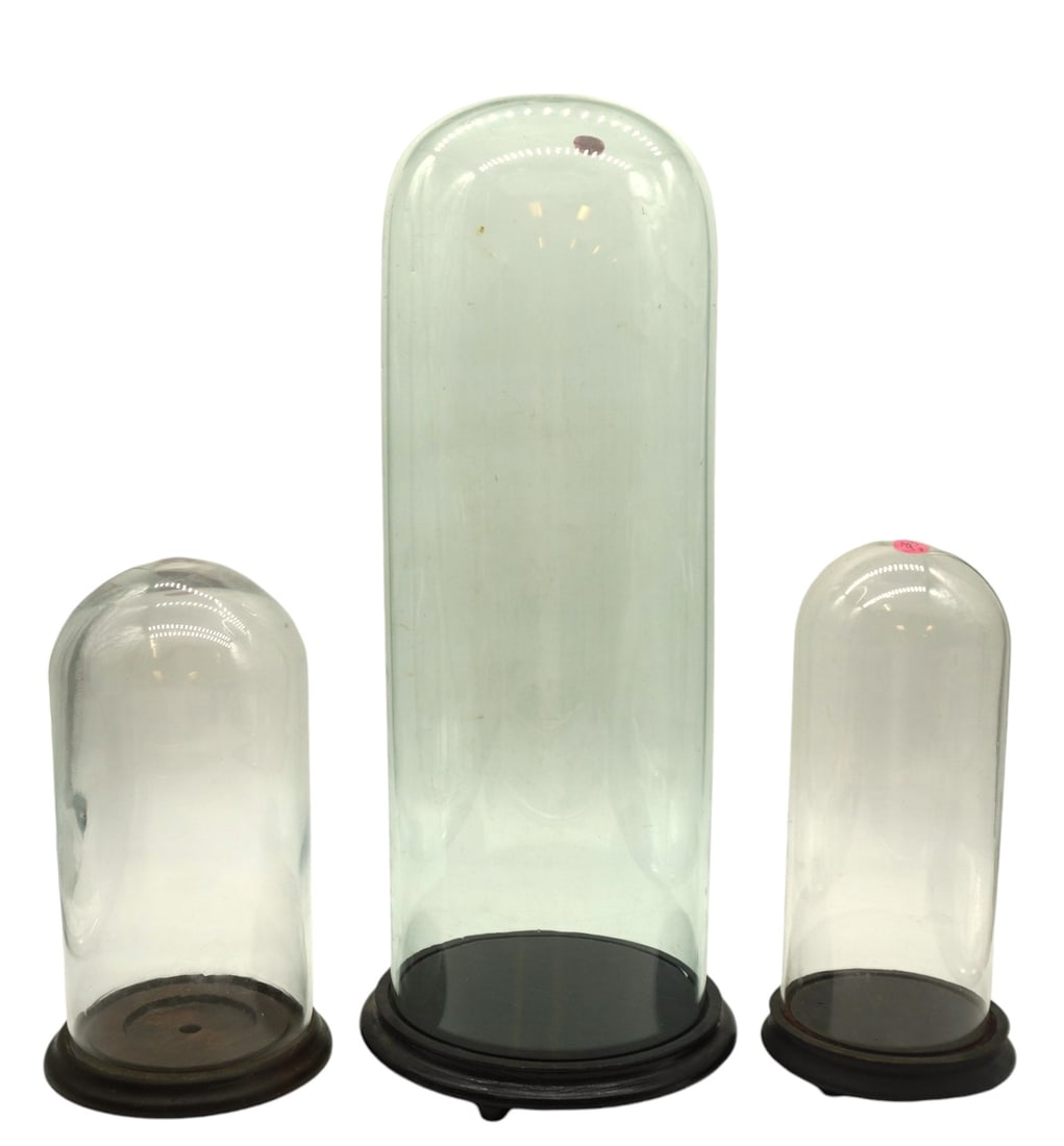 3 ANTIQUE HAND BLOWN TALL GLASS CLOCHE DOME (1 of 2)
