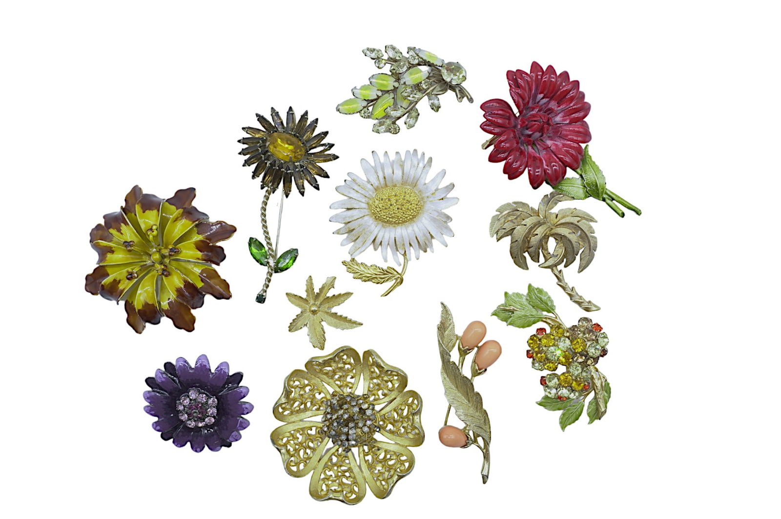 10 VINTAGE MID CENTURY TO MOD FLOWER BROOCHES INCL HOBE (1 of 2)