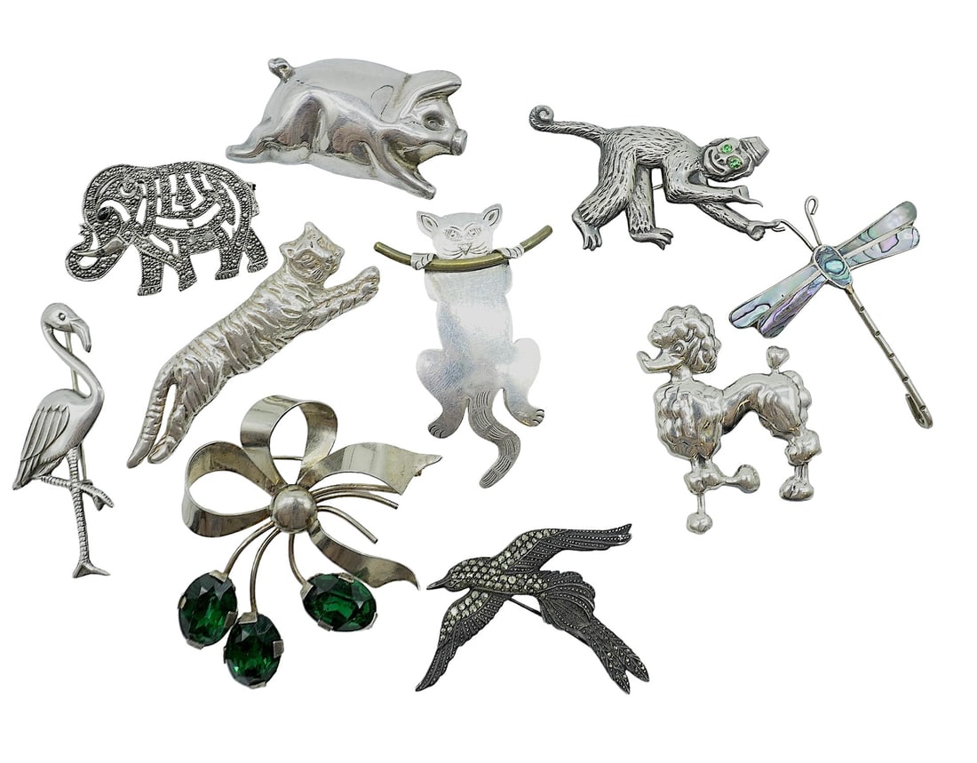 10 VINTAGE STERLING SILVER BROOCHES (1 of 3)