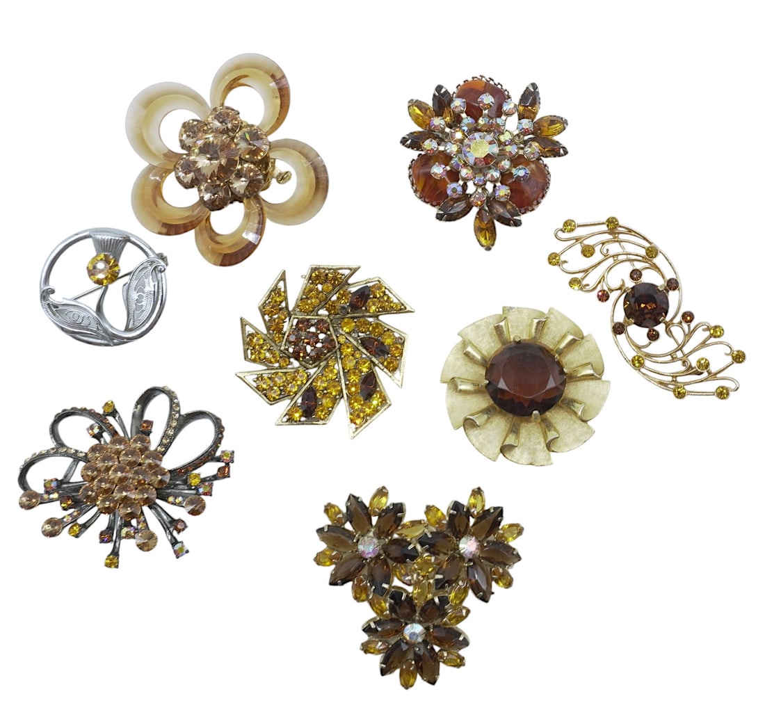8 VINTAGE MID CENTURY LARGE AMBER BROOCHES (1 of 2)