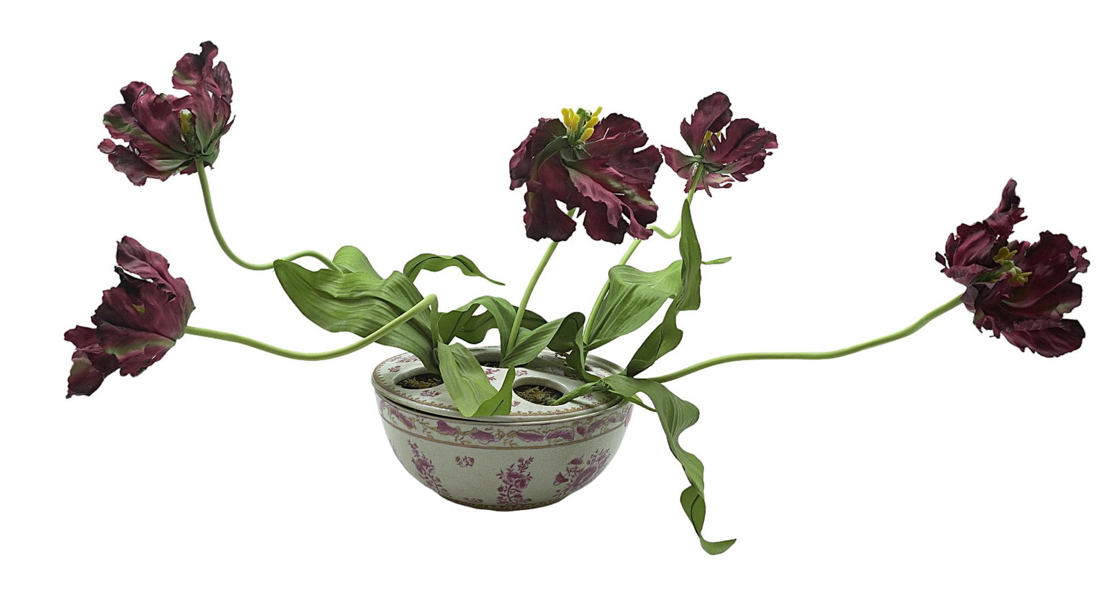 UNITED WILSON CHINOISERIE RED TRANSFER BULB BOWL: United Wilson Scarce and Hard to Find Red Transfer Chinoiserie Bulb Bowl. Measures 8.5"x8.5"x4". Weight 4 lbs 8 oz.Small crack to 1 side.hard to see
