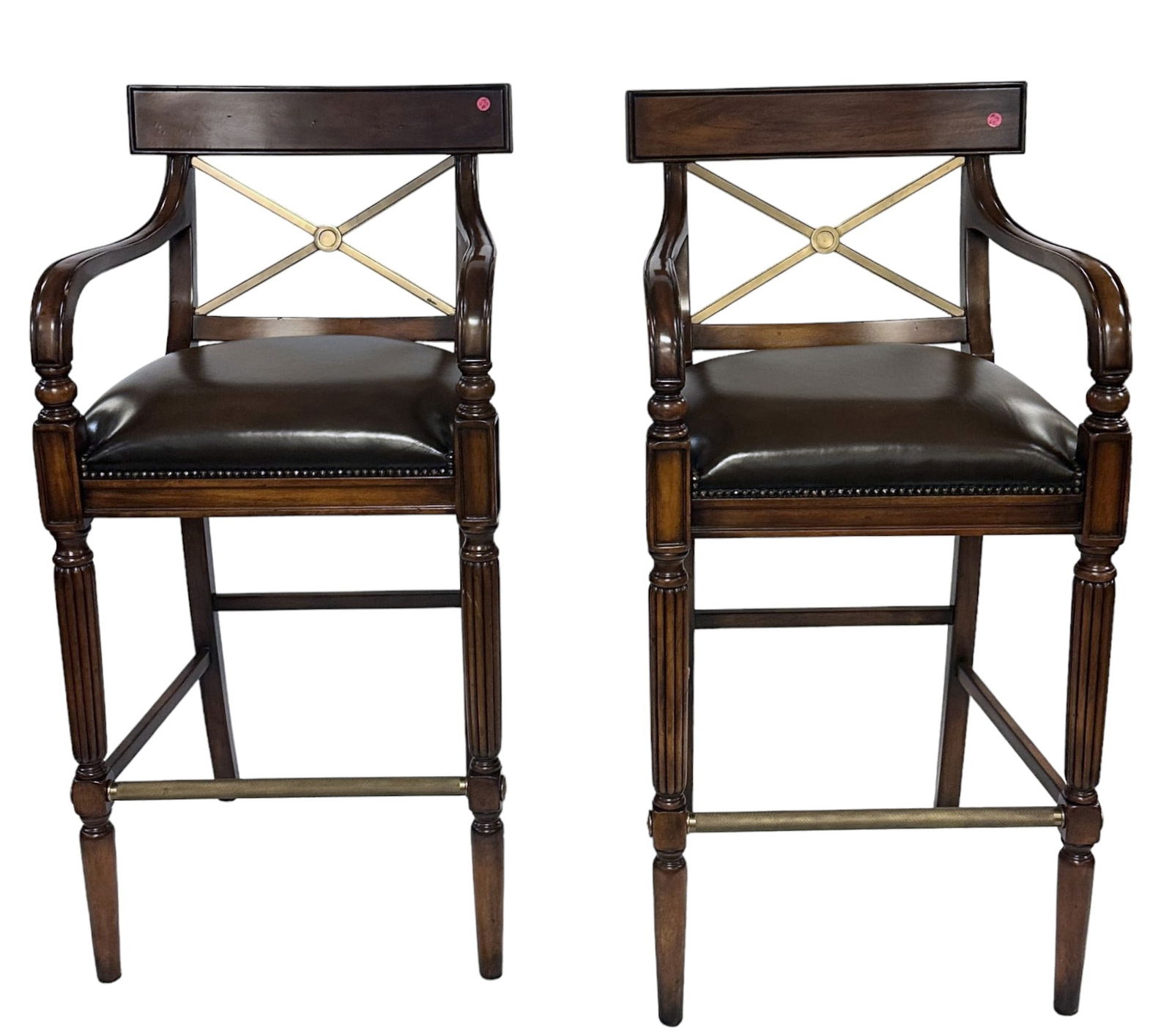 2 LEATHER THEODORE ALEXANDER ARM BAR STOOLS (1 of 7)