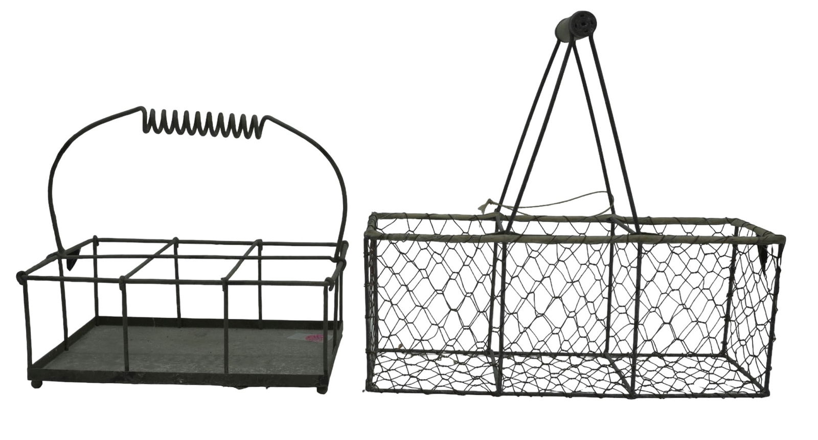 2 ANTIQUE METAL MILK BOTTLE CADDY / HOLDERS (1 of 3)