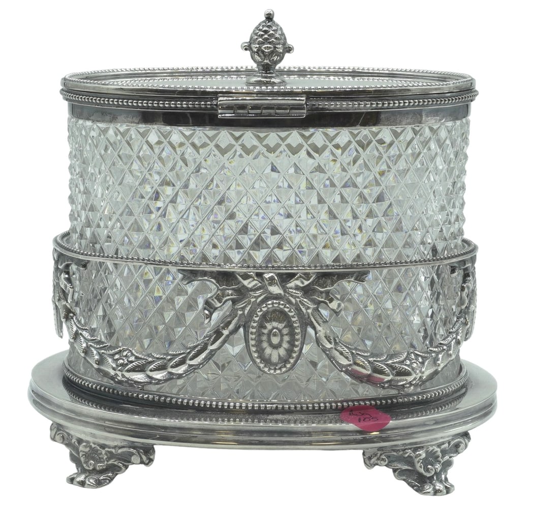 ENGLISH SILVERPLATE & CUT CRYSTAL BISCUIT JAR (1 of 4)