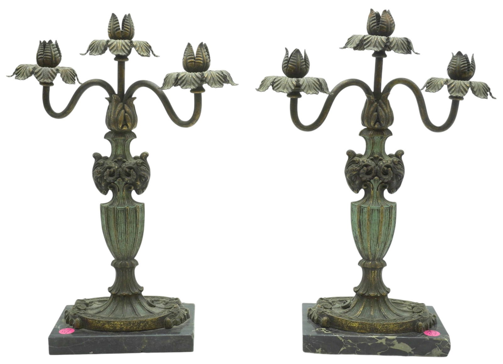 PAIR ART NOUVEAU BRONZE & MARBLE CANDELABRA (1 of 5)