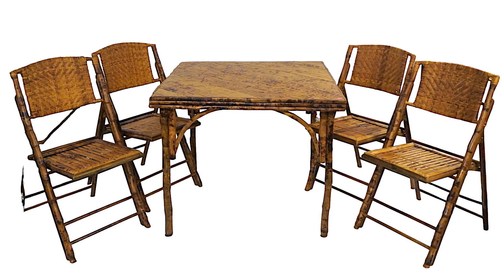MID CENTURY BAMBOO TABLE W 4 FOLDING BAMBOO CHAIRS (1 of 7)