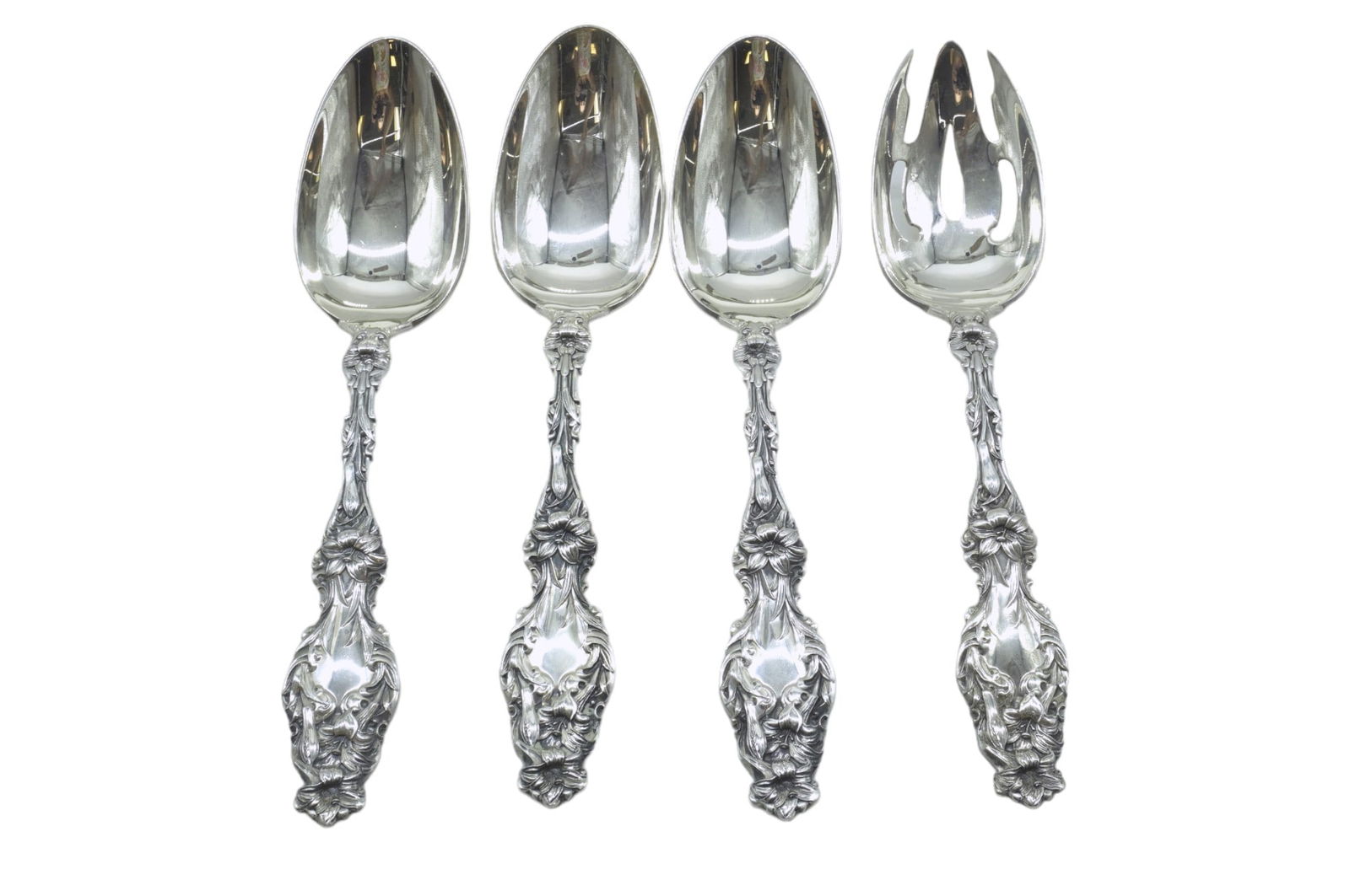 4 LARGE GORHAM STERLING SILVER LILY SERVING SPOONS (1 of 3)