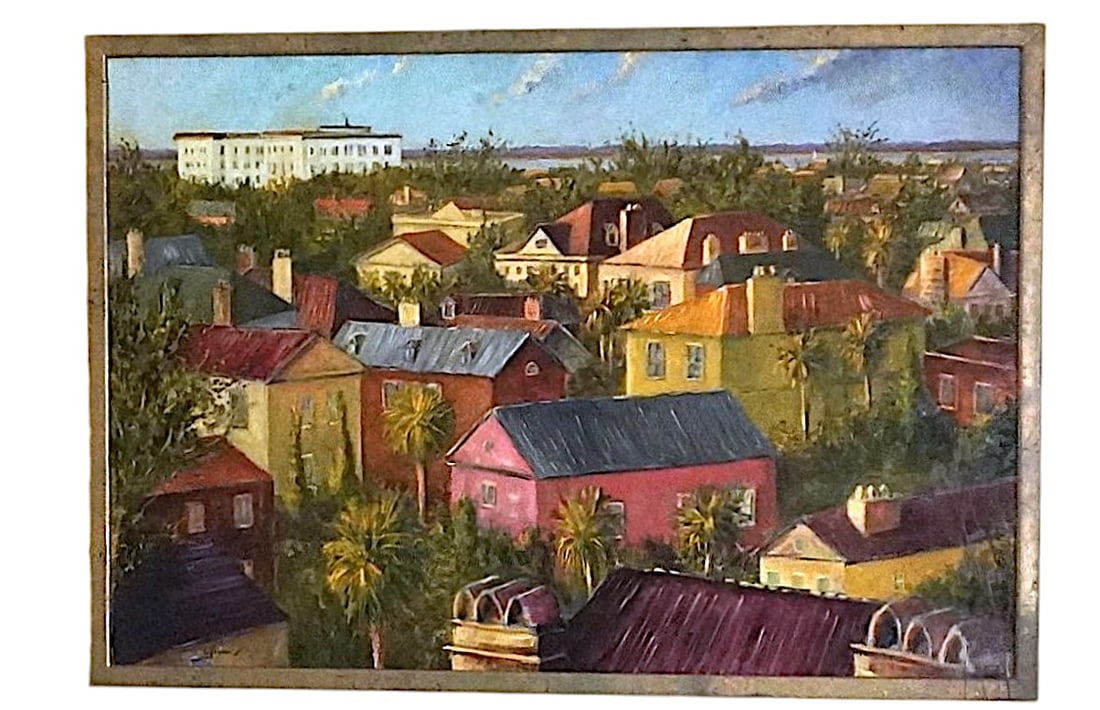 KEVIN LEPRINCE SOUTH OF BROAD VIEWS OIL ON CANVAS: Original Kevin LePrince Large Oil on Canvas "South of Broad Views". Kevin began his career in finance with Morgan Stanley but spent his nights and weekends painting in the studio of Charleston's promi