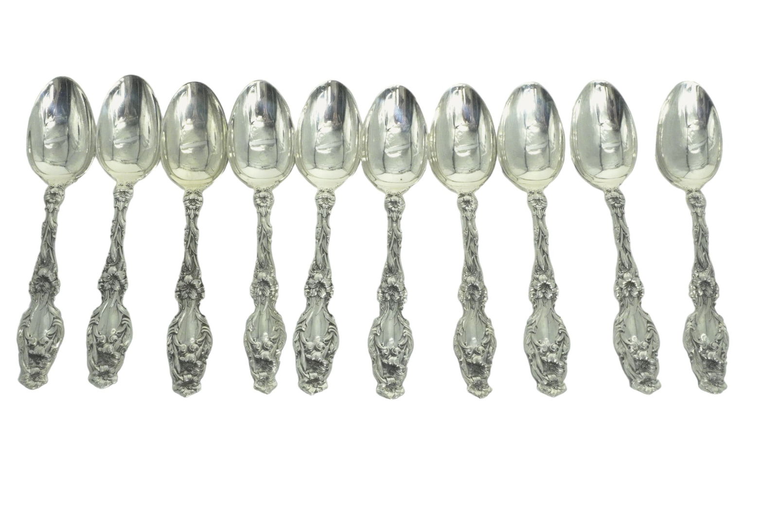 10 GORHAM STERLING SILVER LILY TEASPOONS (1 of 3)