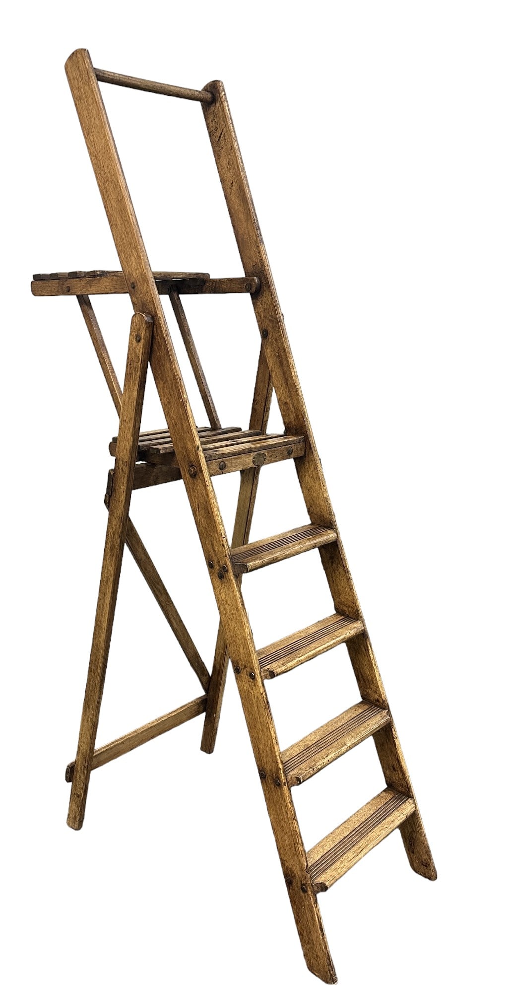 ANTIQUE TALL A -FRAME WOOD LADDER: Antique Tall A Frame Primitive Wood Ladder. Measures 74.5" x 17" x 3"