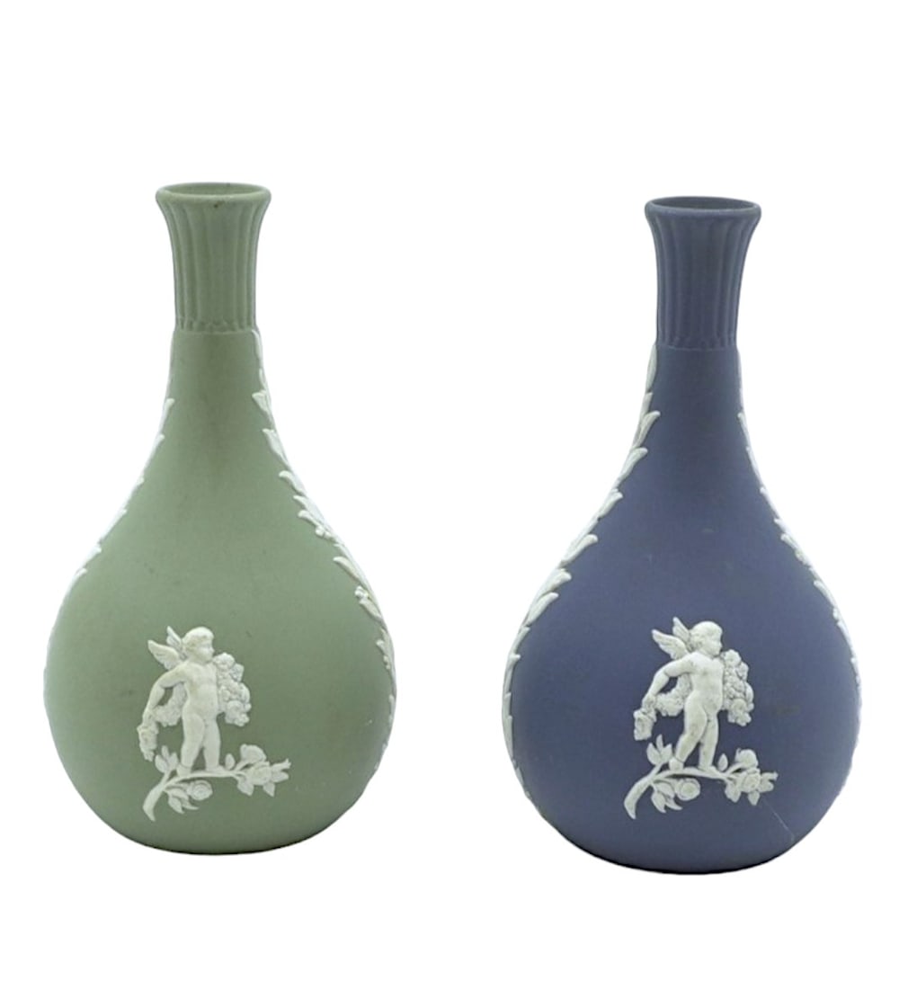 WEDGWOOD NEOCLASSICAL DARK BLUE AND SAGE GREEN BUD VASES (1 of 5)